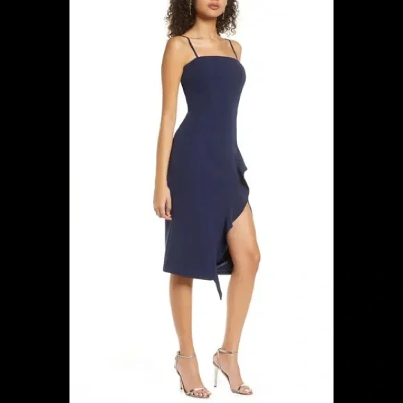 Bardot Carmelle blue ruffle slit Cocktail Dress - Picture 3 of 15